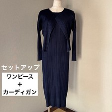 Pleats Please Dress Set Navy Blue Long Sleeve  Cardigan Used