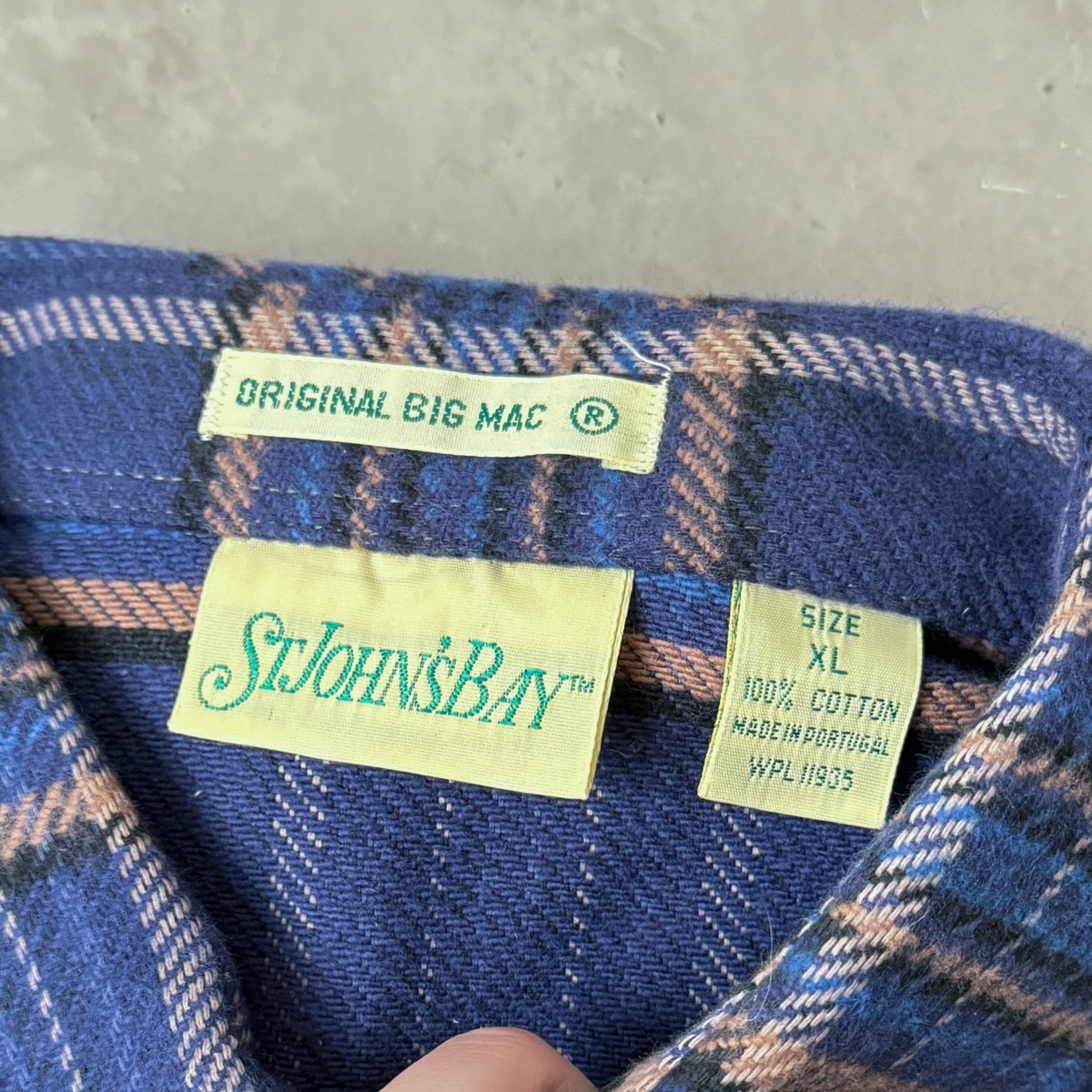 Vtg Flannel St Johns Bay Big Mac Size XL 80s Heavy Cotton Blue