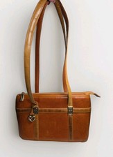 Brighton Vintage Brown Leather Shoulder Bag Croc Embossed Trim Silver Filigree