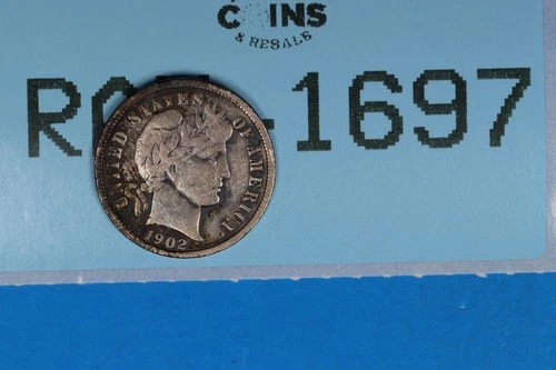 1902 10C LIBERTY HEAD BARBER SILVER DIME Early US Type RAW-1697
