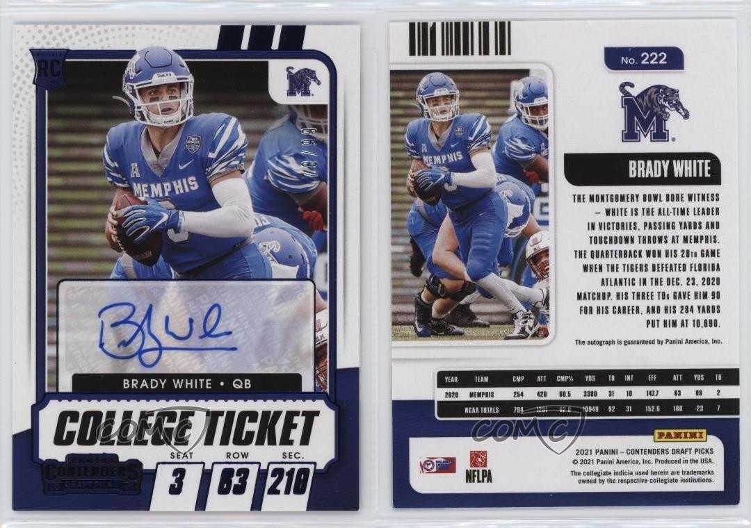 2021 Contenders Draft Picks College Ticket 78/99 Brady White Rookie Auto RC 1eh5 view 3