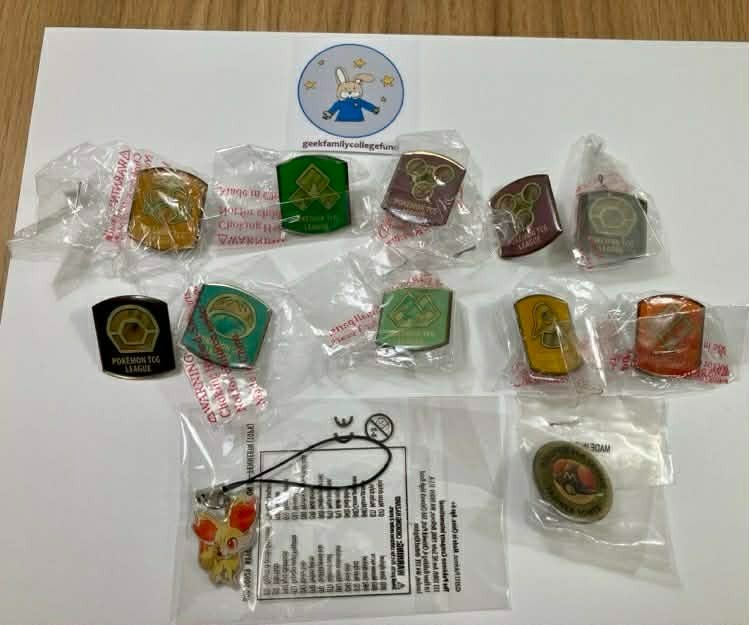 Pokemon League Sinnoh Gym Badges, Fennekin Key Chain, Trainer Tower pin, 12set