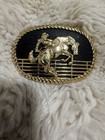 Vintage Bronco Rider Horse Rodeo Gold & Black Belt Buckle Western Americana — photo 1