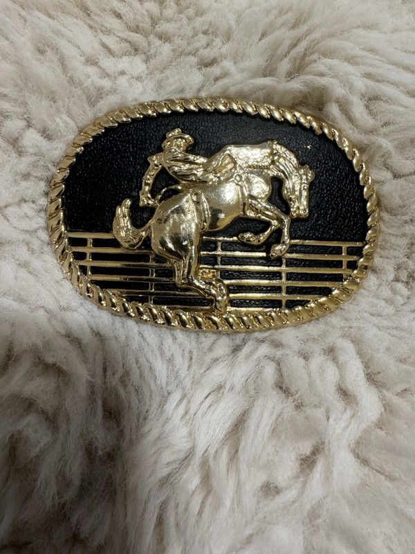 Vintage Bronco Rider Horse Rodeo Gold & Black Belt Buckle Western Americana