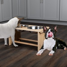 Elevated Dog Bowls 10in Tall Bamboo Raised Dog Bowl Stand with Nonslip Feet