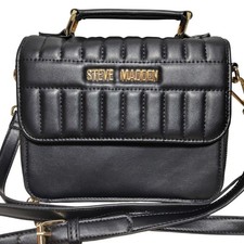 Quilted Crossbody Bag Steve Madden Black Faux Leather Gold-Tone Hardware