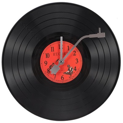 Musical Black Vinyl Record Wall Clock Battery Operated Music Room Decor Decor...