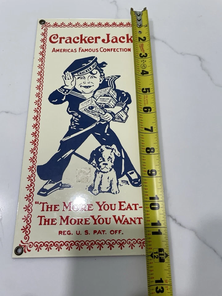 Vintage Cracker Jack Porcelain Reproduction Sign Advertising Sailor 12x6 - Image 3 of 4
