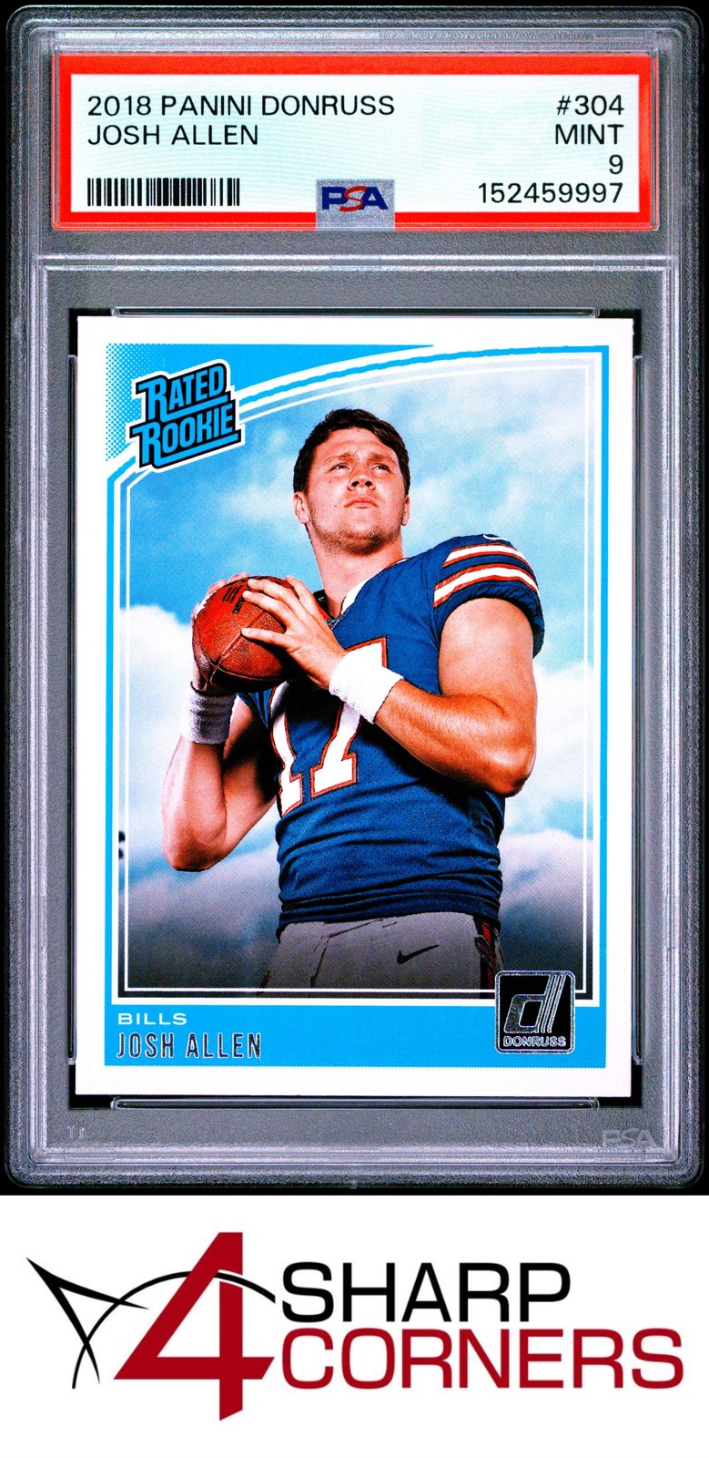 2018 PANINI DONRUSS #304 JOSH ALLEN RC RATED ROOKIE BILLS PSA 9