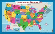 USA Wall Map for Kids with Illustrations- United States Poster Blue