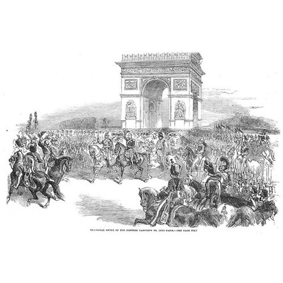 PARIS Triumphaler Einzug Napoleons III in die Stadt - antiker Druck 1852