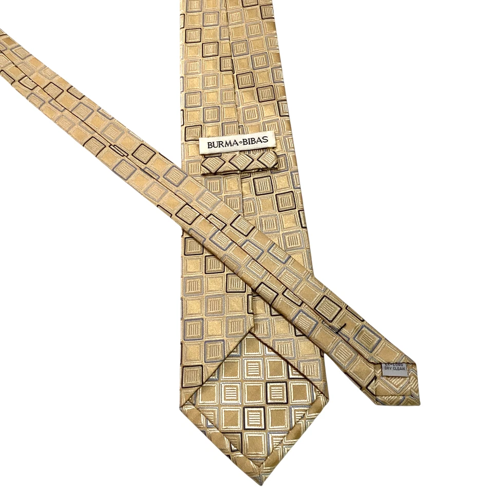BURMA BIBAS мужской 100% шелк XL 64 1/2» галстук дизайнерский геометрический желтый/синий EUC - Изображение 3 из 3