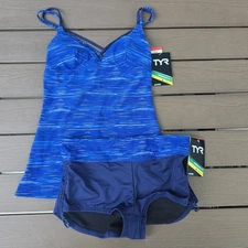 TYR Womens  Durafast Cyprus Brooke Top Boyshorts Bikini Blue Size S (4/6) NEW 