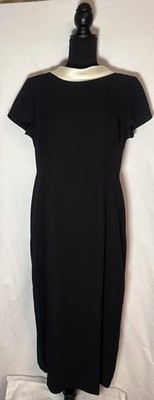 Talbots Petites 14P Black Midi Dress Ivory Portrait Collar Classic 90s Cocktail