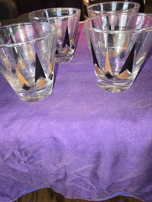 4 Vtg Mid Century Anchor Hocking Golden Peaks Old Fashioned Cocktail Glasses