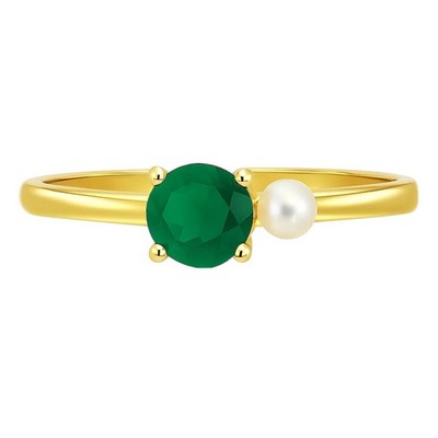 18K Gold über Messing Perlen und Edelstein Ring - zierliches vorsteckbares Band TGR1050