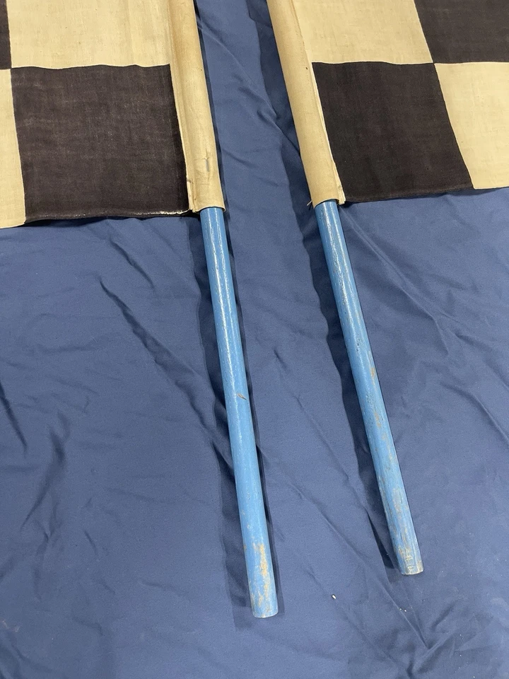 Pair Vintage Mobil Oil Pegasus Checkered Flags On 48” Poles Racing Gasoline Rare - Image 4 of 4