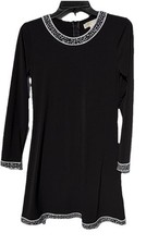 Michael Kors Womens Round Neck Long Sleeve Bodycon Dress Black White Stretch XS