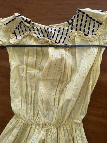 Beautiful Antique Edwardian Girl’s Yellow Print Dress Lace & Velvet Collar 1910s - Picture 12 of 17