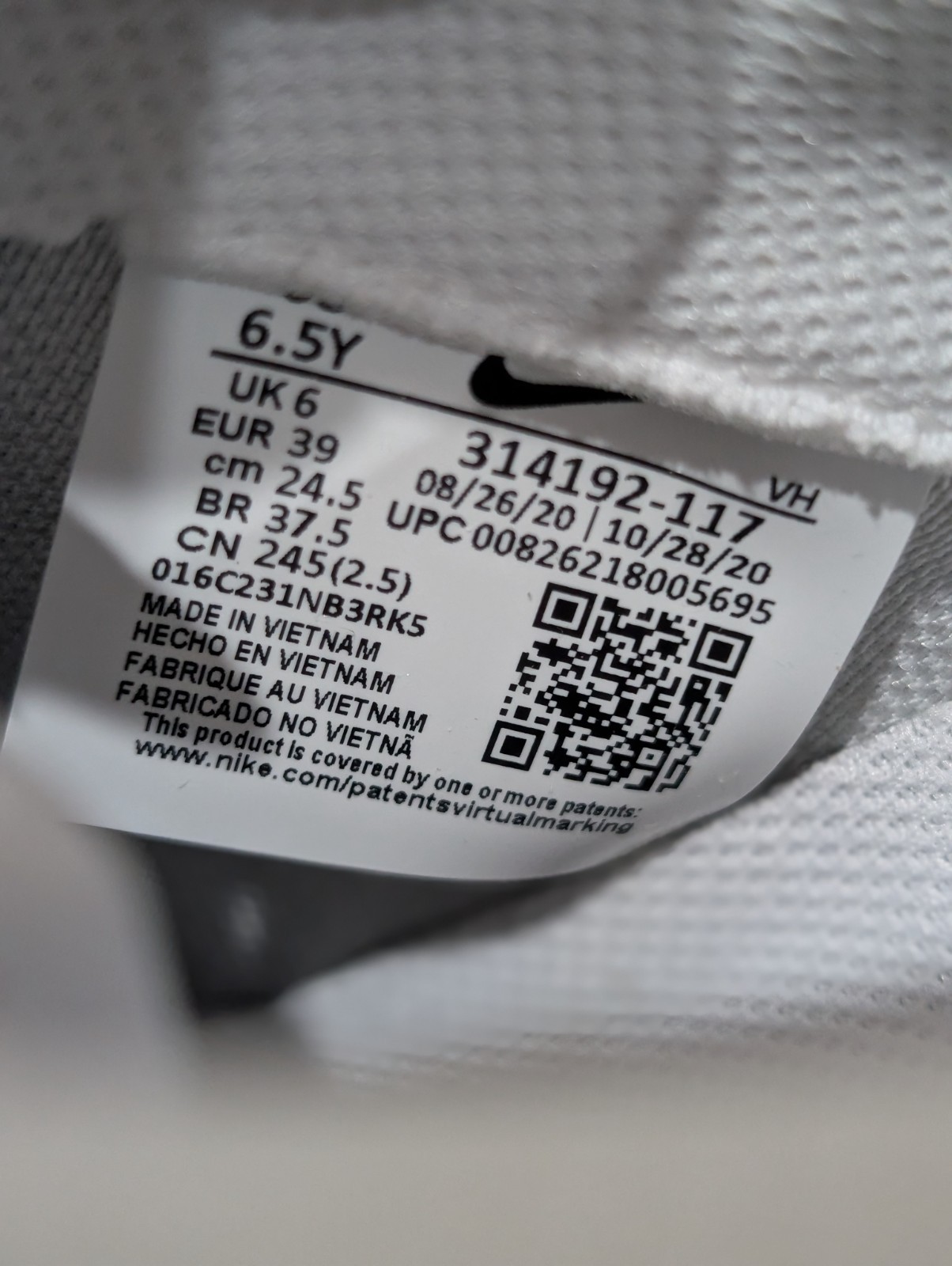 Size 6.5 Unisex Youth Nike Air Force 1 GS White Lace Up Low Top Trainers Sneaker image 8