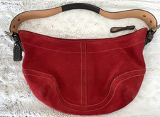 Coach Vintage Red Suede Leather Shoulder Bag   Style F043 4286 Adjustable Strap