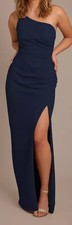 Davids Bridal Jedno ramię Krepa Rozciągliwa sukienka 10 Granatowa