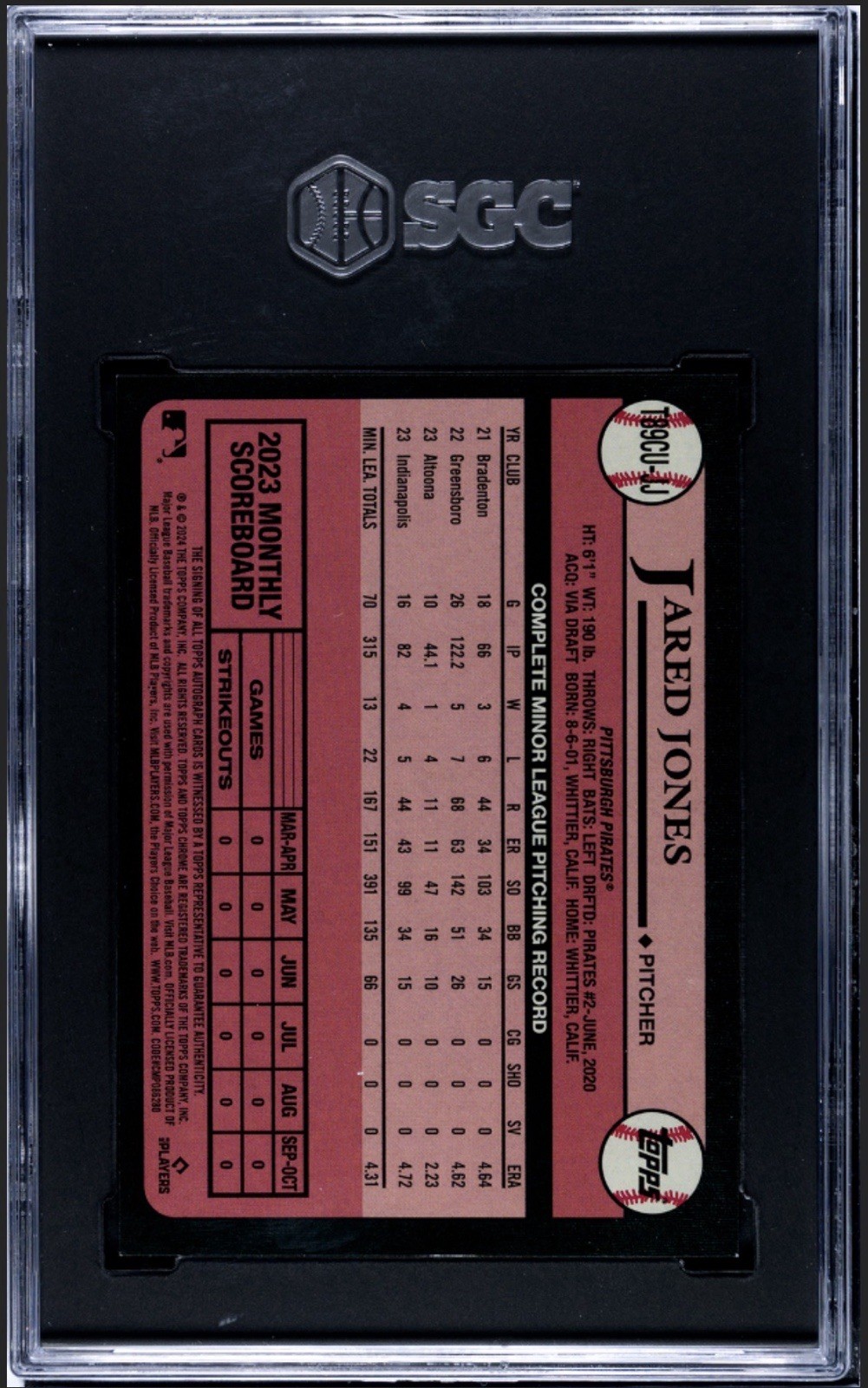 2024 TOPPS UPD JARED JONES AUTO CHROME 89 SUPERFRACTOR 1/1 RC SGC AUTH AUTO 10 view 3