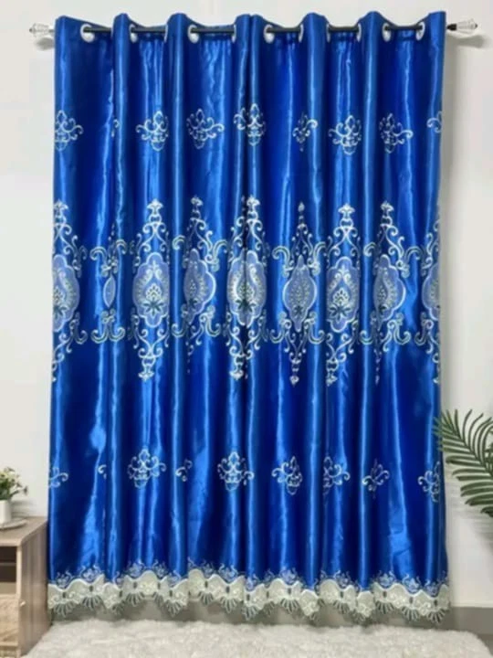 Rideaux Satin Brodé Bleu - Photo 1/4
