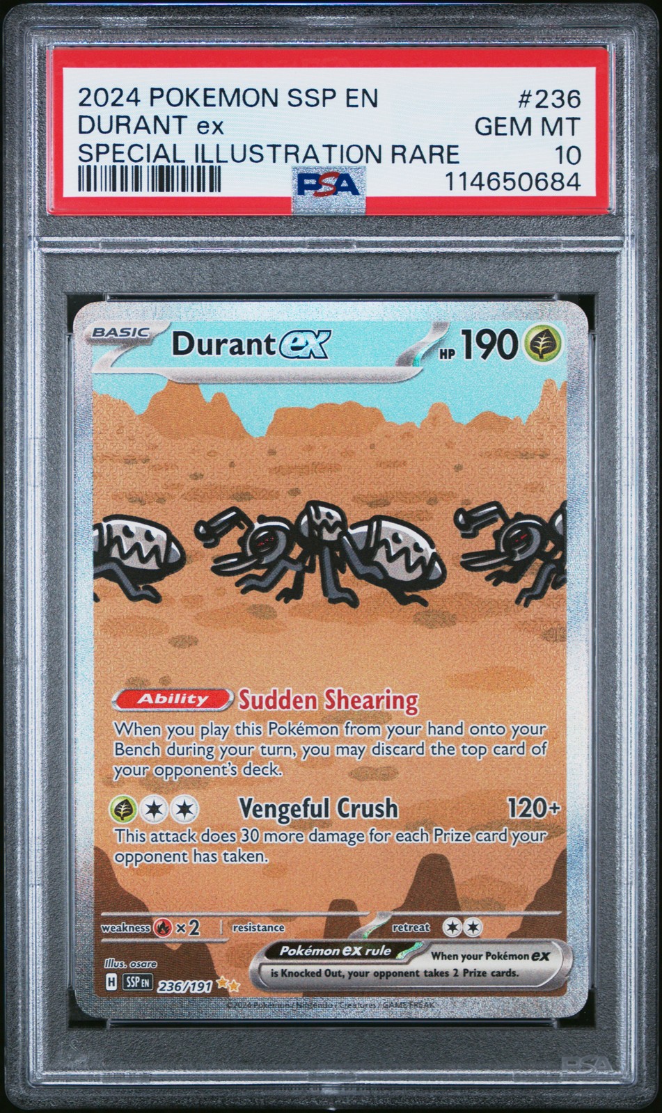 Durant Ex 236 Special Illustration Rare Pokemon Ssp En-Surging Sparks NM PSA 10