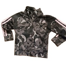 Adidas Camo Girls Jacket Zipper Front Fleece Hoodie 3-Stripe Size S Fits 7/8