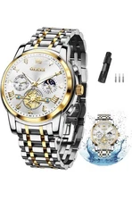 OLEVS Men Silver Watches,Men's Stainless Steel Chronograph Watch,Man Analog Quar