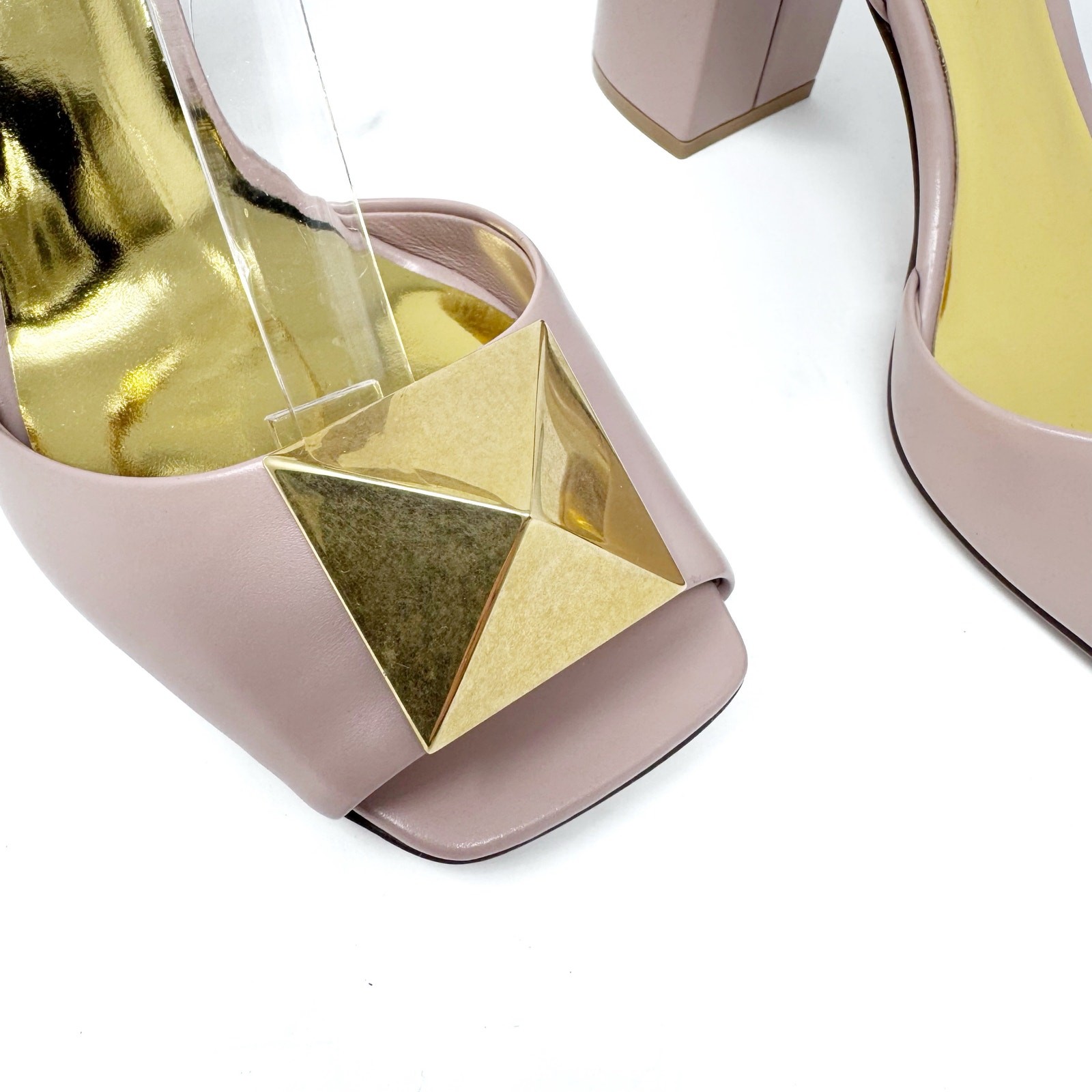 Valentino Garavani One Stud Block Heel Sandals Pink Leather Heels EU 36.5 thumbnail 4