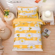 4 Pieces Ultra Soft Toddler Bedding Set, Colorful Bees and Flower Pattern Str...