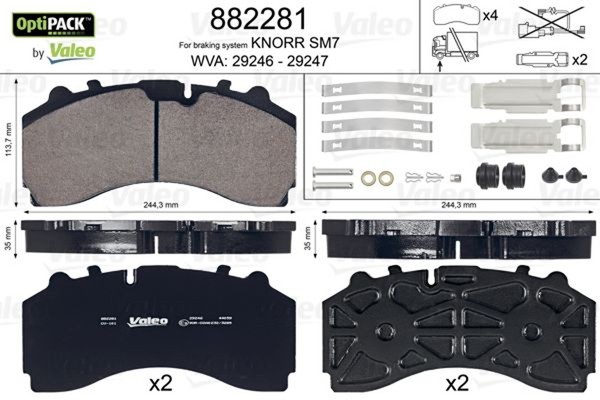 Valeo Bremsbelagsatz Scheibenbremse Optipack 882281 FüR Mercedes Arocs Actros-image