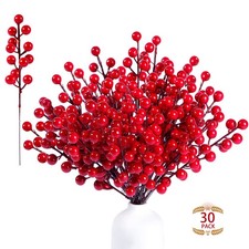 30 Pack Artificial Red Berry Stems 8.9inch Christmas Red Berry Picks Holly Be...
