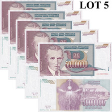 Yugoslavia 5000000 Dinara 1993 P 121 UNC 1/20 Bundle Lot 5 pcs