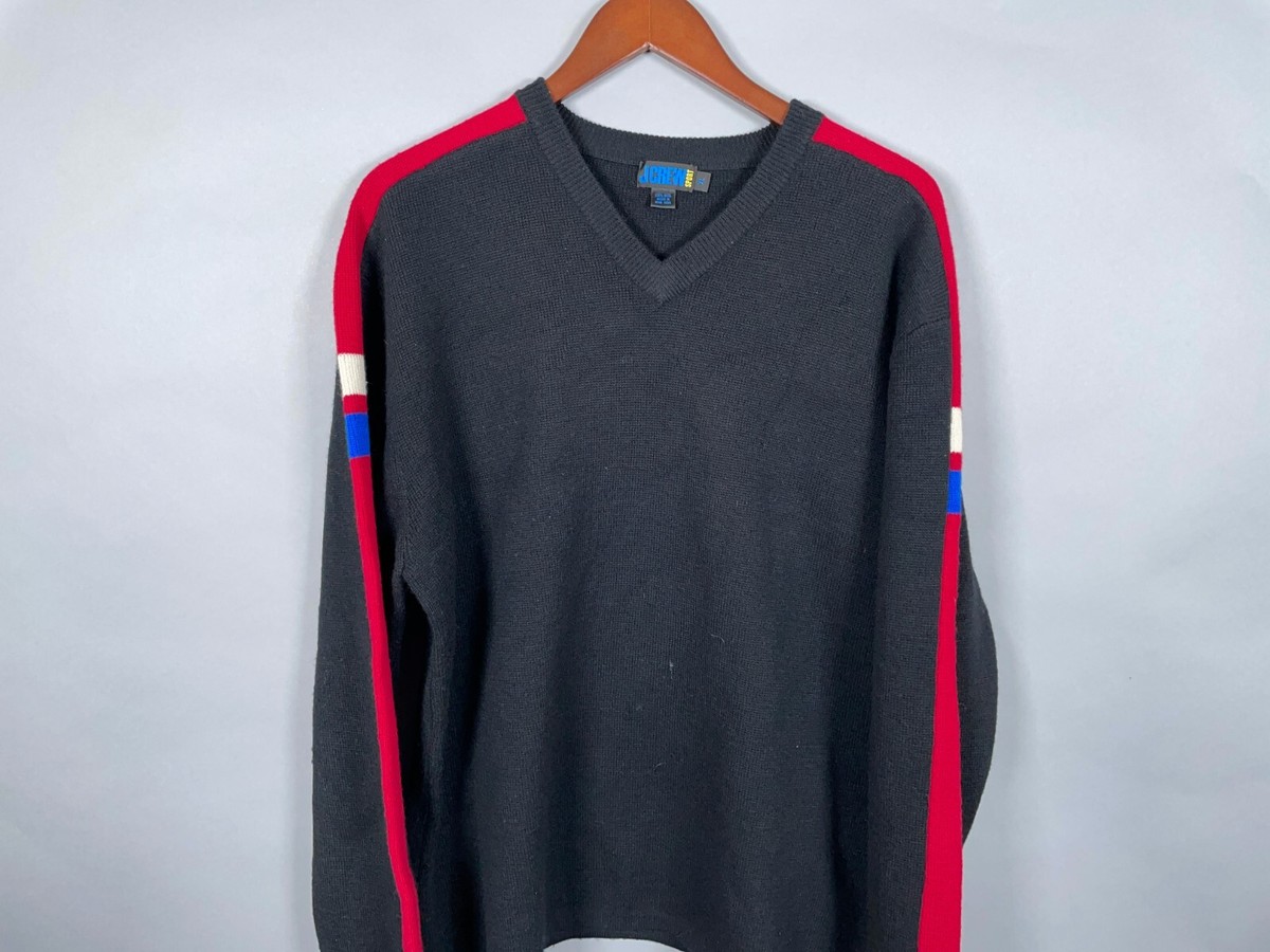 VTG Sport Wool V-Neck Sweater Adult XL Black Red Striped