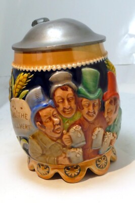 Gerz German Musical Beer Stein Mug w/ Music box 4X6'' ''THE GANG'S ALL HERE''