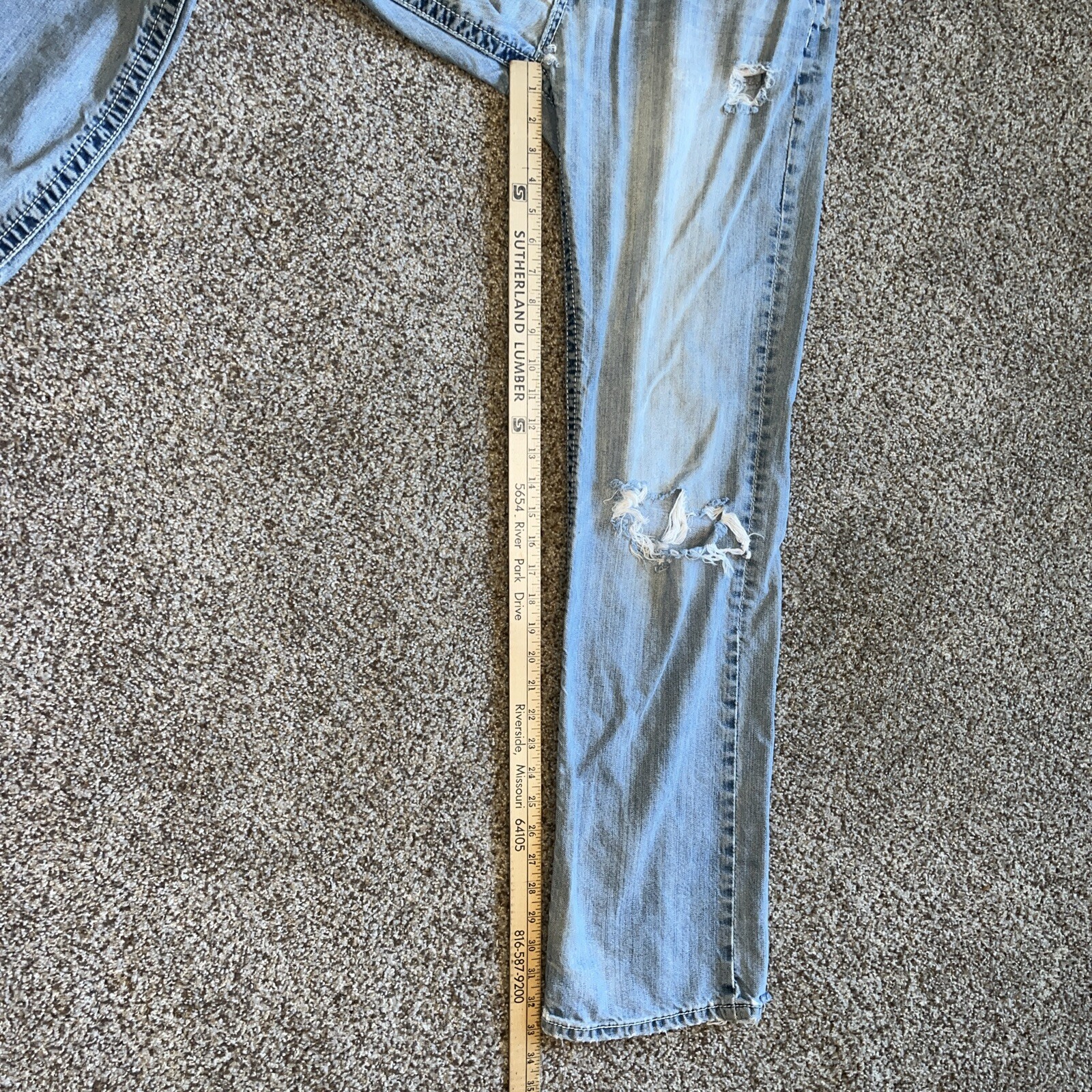 BKE Jeans Mens 33L Blue Tyler Straight Leg Destroyed Denim 33x33 - View 10