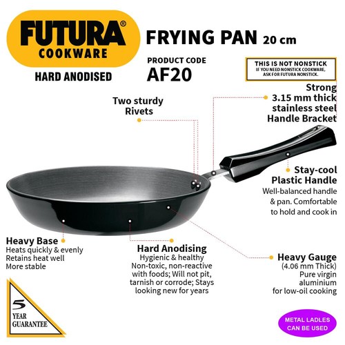 Futura 20 cm Frying Pan, Hard Anodised Fry Pan, Small Frying Pan, Black (AF20) - Picture 2 of 7