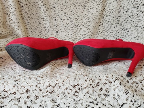 Décolleté Qupid plateau Stilleto pelle scamosciata rossa cinturino alla caviglia taglia 6,5 - Foto 6 di 6