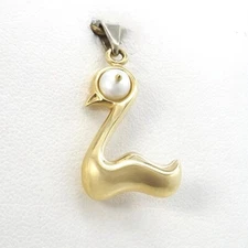 Solid 18k Gold Pearl Swan Duck Bird Setting Charm Pendant Two Tone 750 Italy