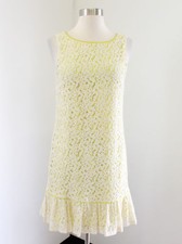 Ann Taylor Loft Beige Yellow Lace Overlay Drop Waist Sleeveless Shift Dress Sz 2