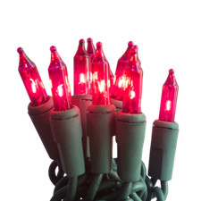 20 Mini Incandescent Pink Lights on Green Cord - Holiday Light Source