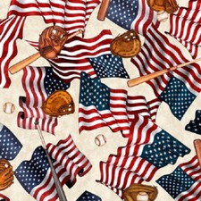 Baseball American Flags cotton Quilt fabric BTY QT Sports ball Bats Gloves 28351