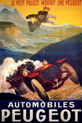 AUTOMOBILES PEUGEOT LE PETIT POUCET LITTLE THUMBLING CAR VINTAGE POSTER REPRO
