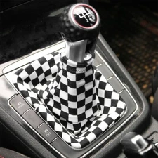 Universal Checkered Style White Fabric Gear Manual Shifter Shift Knob Boot Cover
