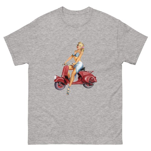 Camiseta de scooter para hombre retro mods pin-up chica scooters 100% algodón genial - Imagen 5 de 6