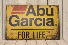 Abu Garcia Tin Metal Poster Sign Rustic Vintage Look Fishing Rod Reel Fish  