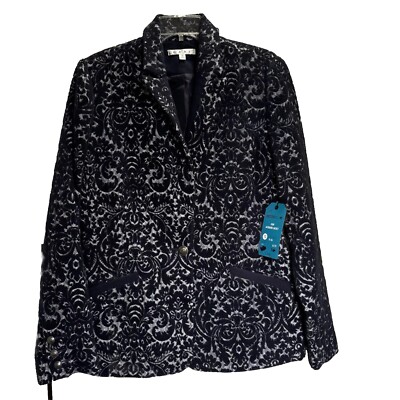 Cabi Womens 12 NWT Jacket Navy Paisley Jacquard Brocade Wool & Velvet Blend